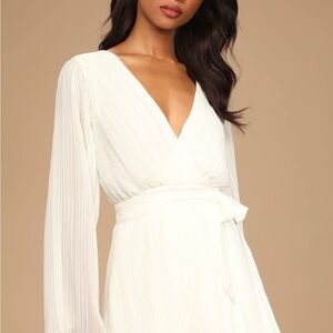 Lulus Embrace Your Beauty Romper Ivory Pleated Long Sleeve Skort Size S NWT